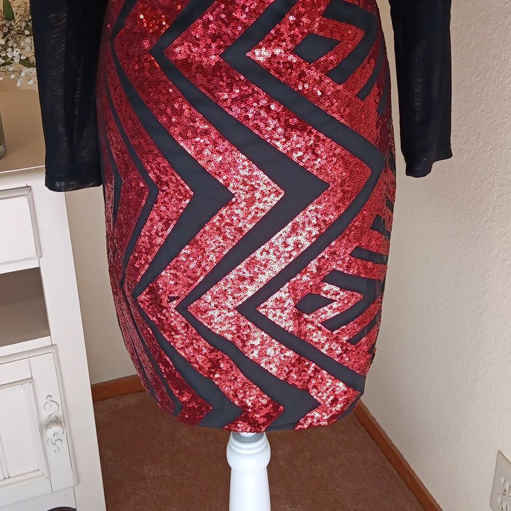 Red Dot Boutique Mesh Sequins Black and Red Sequin Dress. Cocktail. Whimsigoth. - Picture 5 of 14